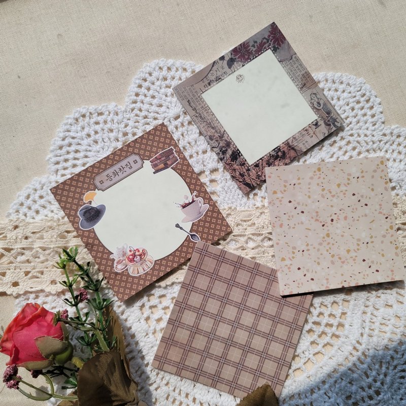 Light-flower cafe 韩式报纸风memo pad 四款组合 - 便条纸/标签贴 - 纸 咖啡色