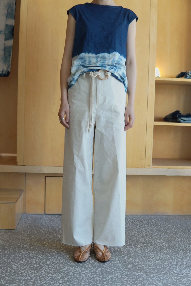 亚麻混纺水洗布料阔腿长裤附木环棉绳腰带 syd and ling阔脚裤 - 女装长裤 - 棉．麻 