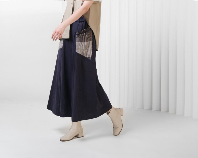 创作工艺款  四季款  晨晓之窗造型宽裤 -深海蓝 - 女装长裤 - 棉．麻 蓝色