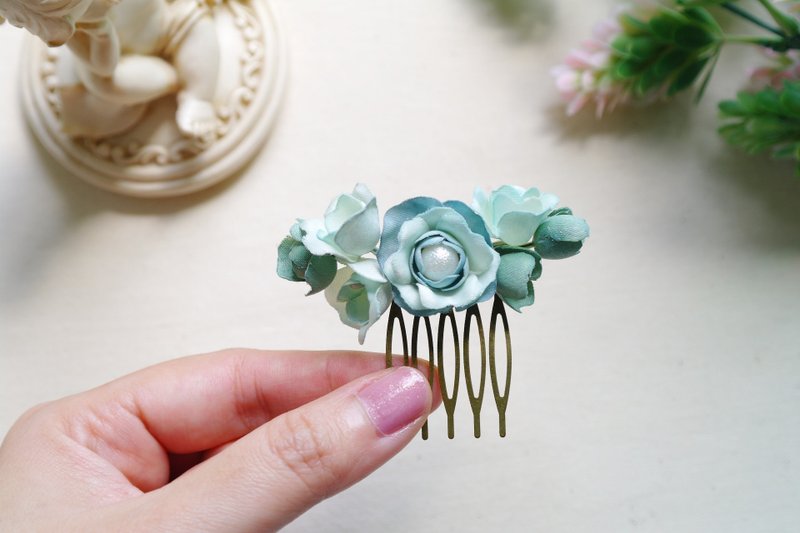 高贵名媛气灰蓝小布花配精致显高雅晚宴婚用公主发梳HC1706181 - 发饰 - 棉．麻 绿色