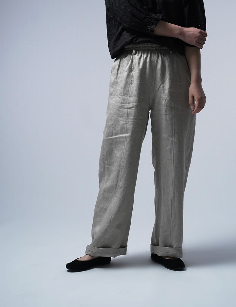 Baggy Pants Premiun Linen / Shiny Flax b011f-flx1 - 中性裤装 - 亚麻 卡其色