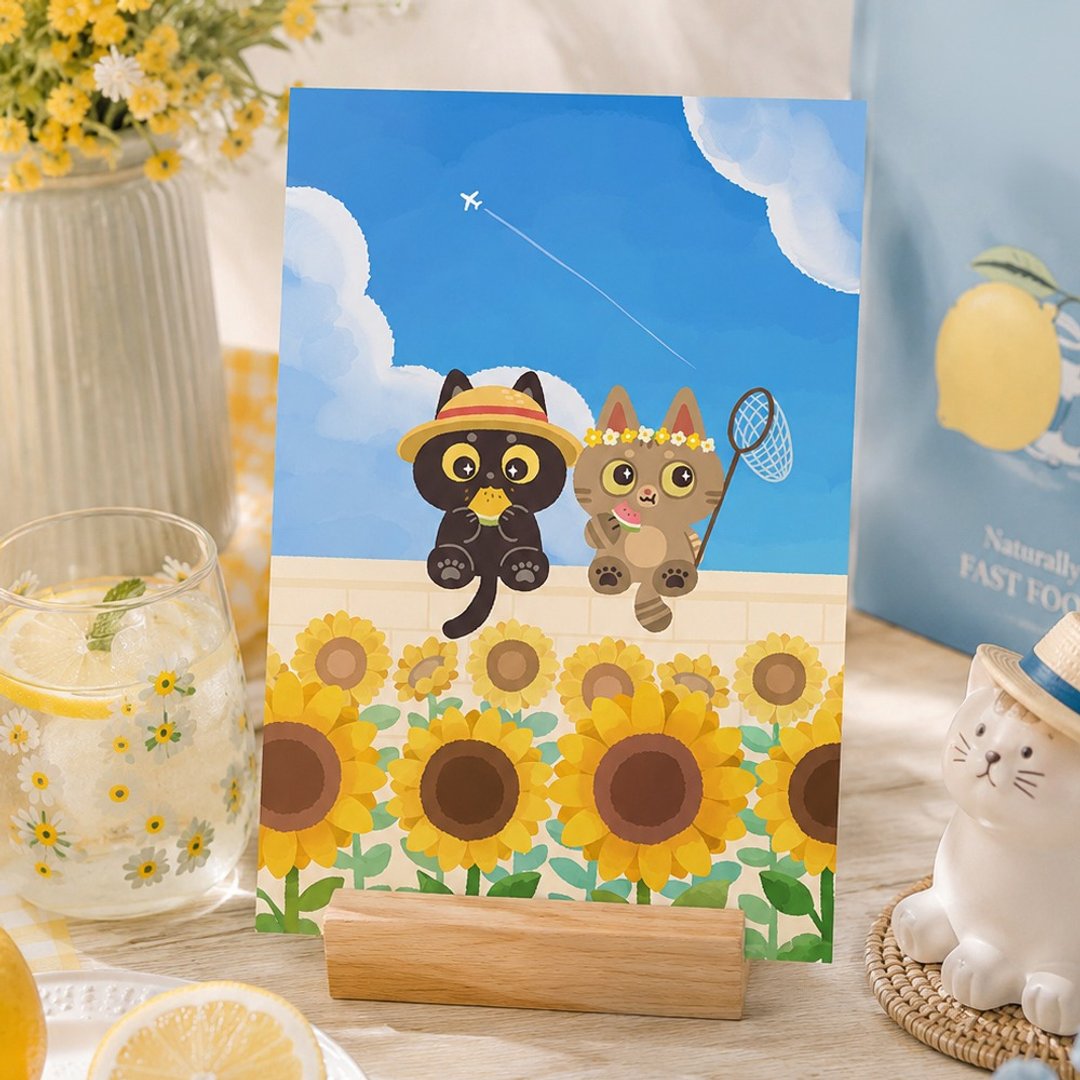 猫咪四季明信片4入组 / 办公室疗愈 手账文具 生日礼物 墙面装饰 - 卡片/明信片 - 纸 多色