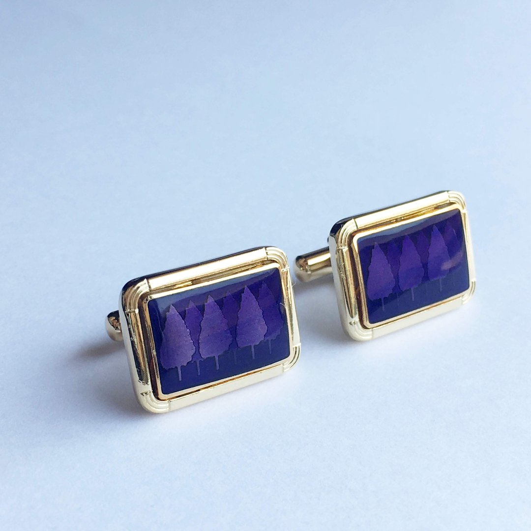 Grove [Lavender Lavender] Cloisonne Cufflinks Cufflinks Red Bronze Shizumi Cloisonne 18kgf - 袖扣 - 其他材质 紫色