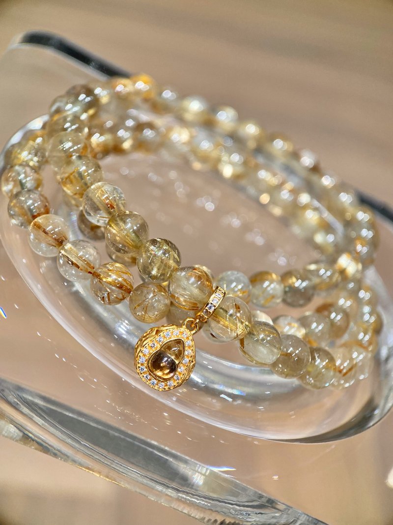 天然金钛晶手链+黄碧玺葫芦 三圈手链 - 手链/手环 - 水晶 