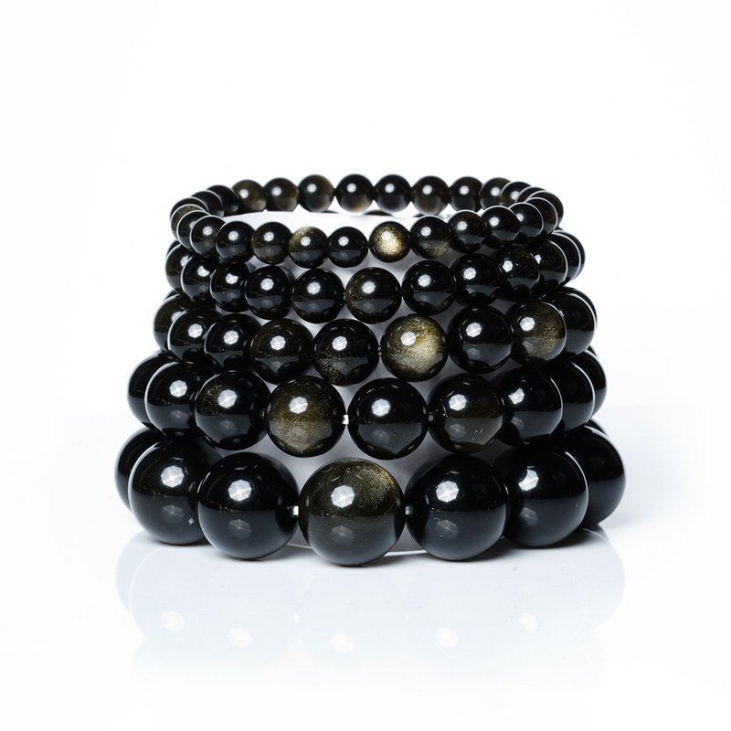 太阳金曜石手珠 6mm 8mm 10mm 12mm 14mm 16mm 18mm - 手链/手环 - 半宝石 黑色
