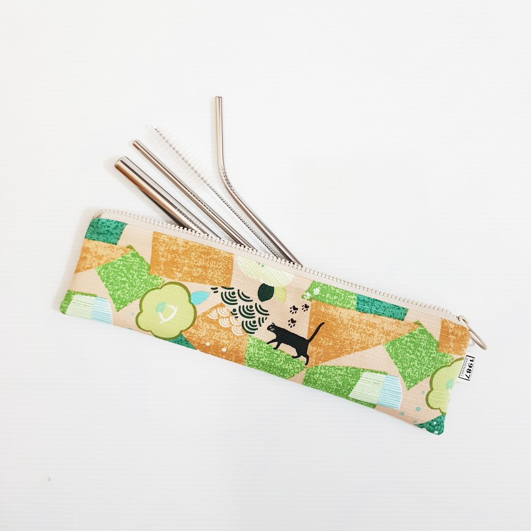 施O绫专属订单【抹茶猫咪】 餐具袋 28*6cm - 收纳用品 - 棉．麻 绿色