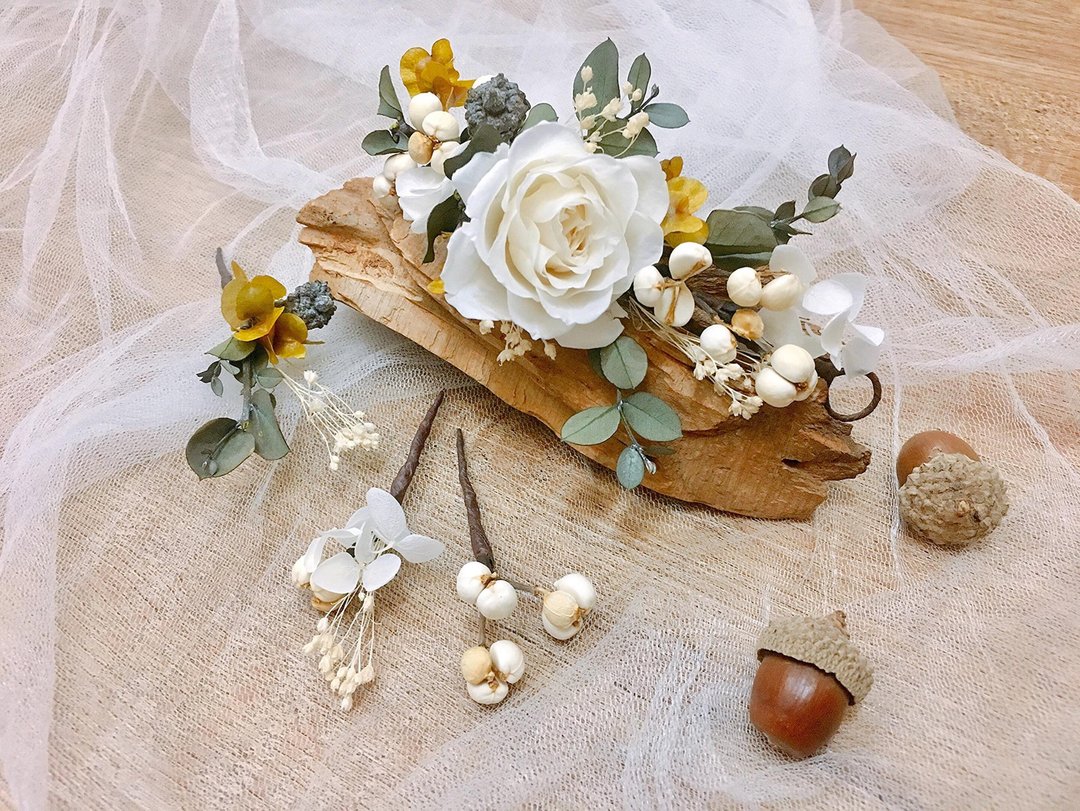 永生花饰品【少女的祈祷】头饰 新秘饰品 干燥花发饰 新娘发饰 - 发饰 - 植物．花 
