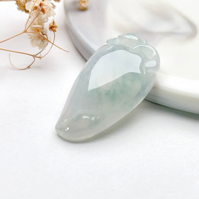 【福如东海】冰种飘绿翡翠福瓜吊饰 | 天然缅甸玉翡翠A货 | 送礼 - 吊饰 - 宝石 白色