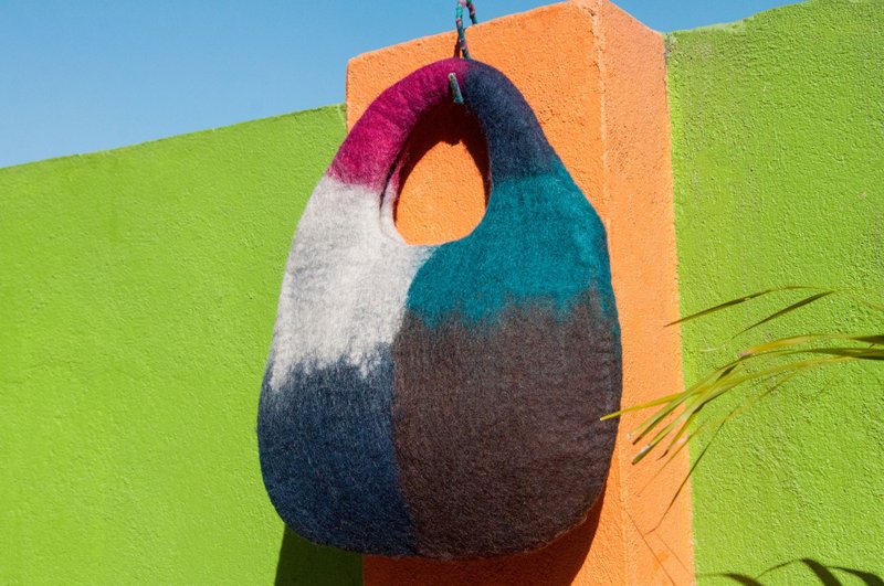 天然羊毛毡轻便包/手拿包/侧背包/肩背包/旅行包/托特包-几何色块 - 手拿包 - 羊毛 多色