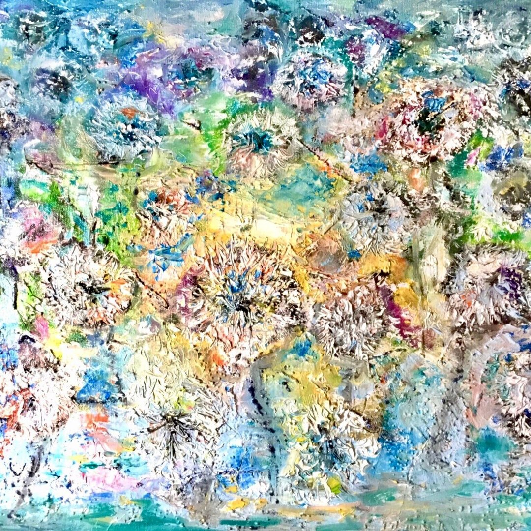 蒲公英抽象油画，原创手工绘画，纹理混合媒体 - 墙贴/壁贴 - 其他材质 
