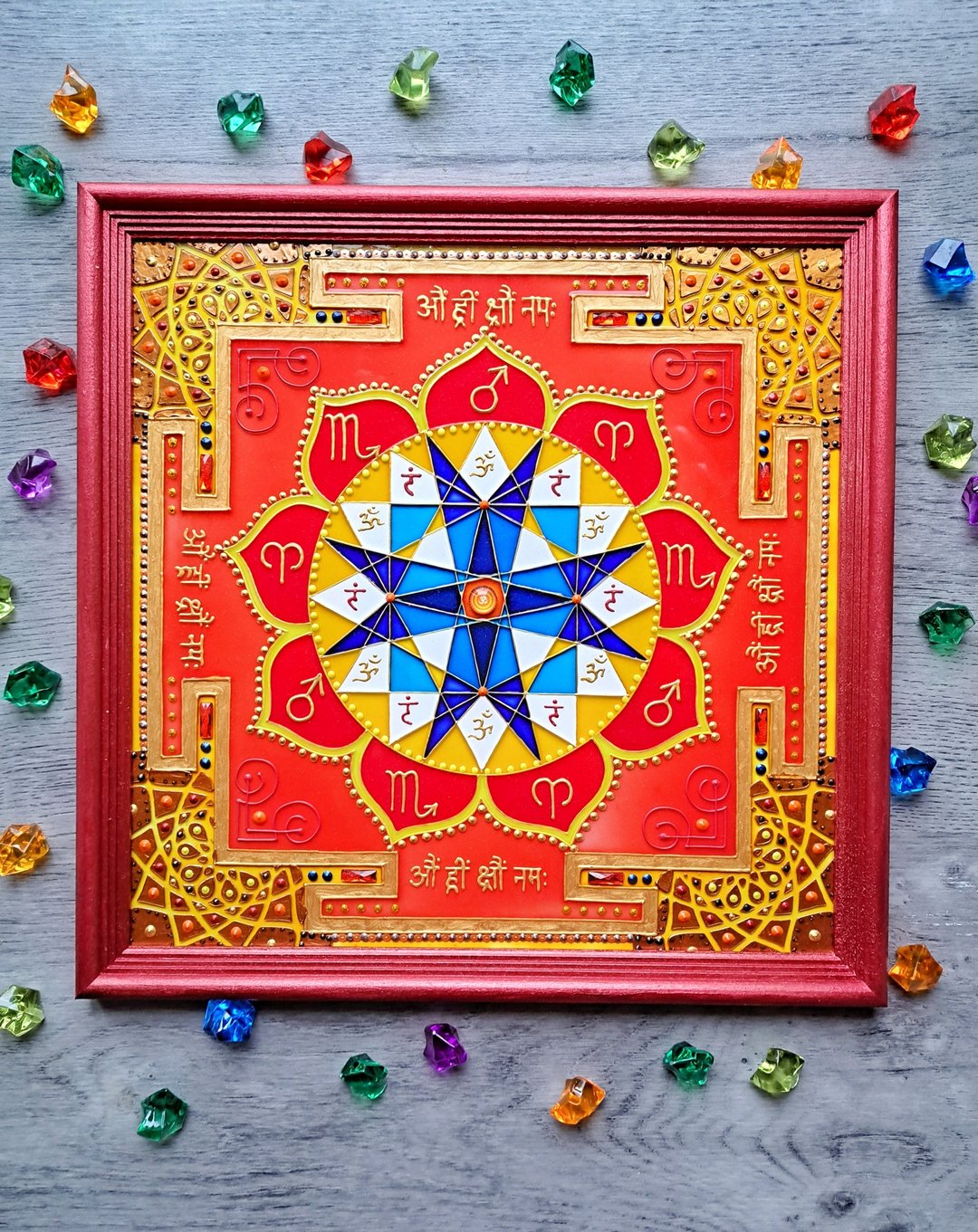火星yantra Mangala yantra吠陀占星术Jyotish Home harmonizer - 墙贴/壁贴 - 玻璃 红色