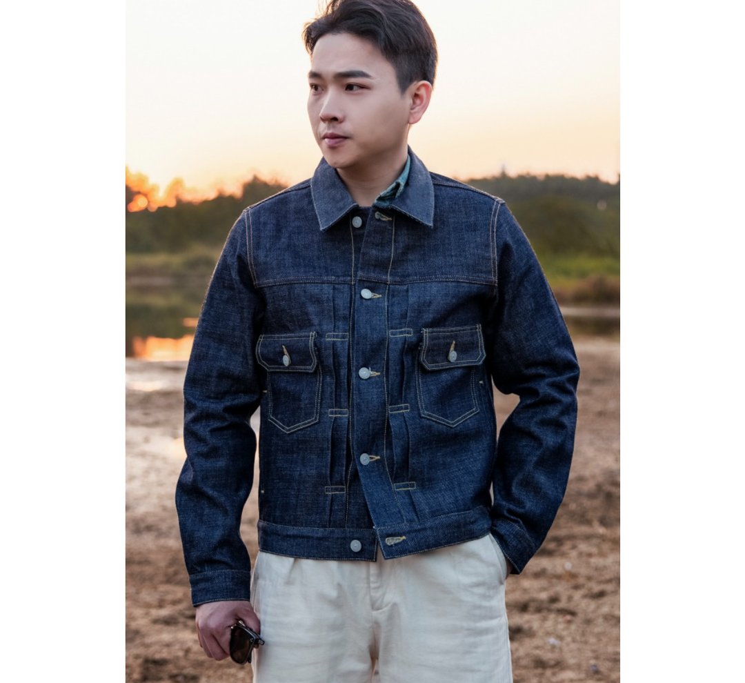 牛仔外套 TYPE 2 14oz 桃太郎布料 蓝赤耳布边 one wash - 男装外套 - 棉 蓝色