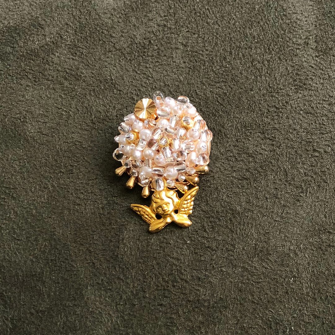 和风珍珠胸针 丰收季节 幸运天使胸针 Wedding 珍珠 情人节礼物 - 胸针 - 珍珠 金色