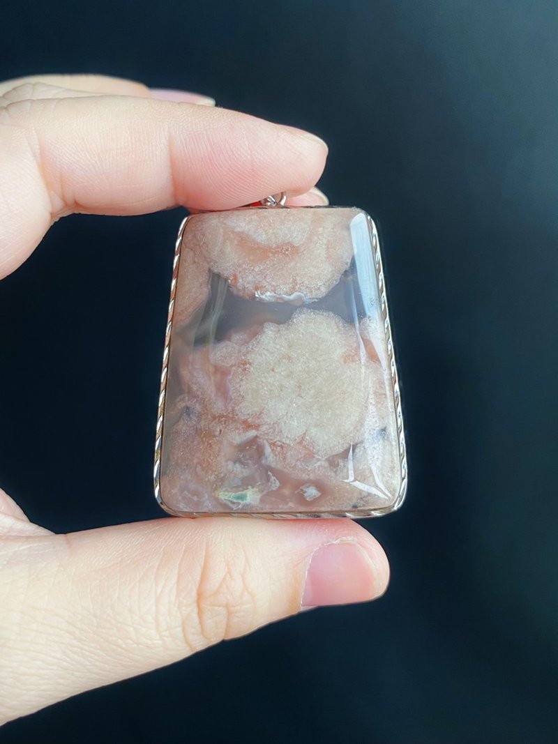 樱花玛瑙  灰冰底粉大花 项链 闺密 天然石 礼物 S925 银镶 - 项链 - 水晶 灰色