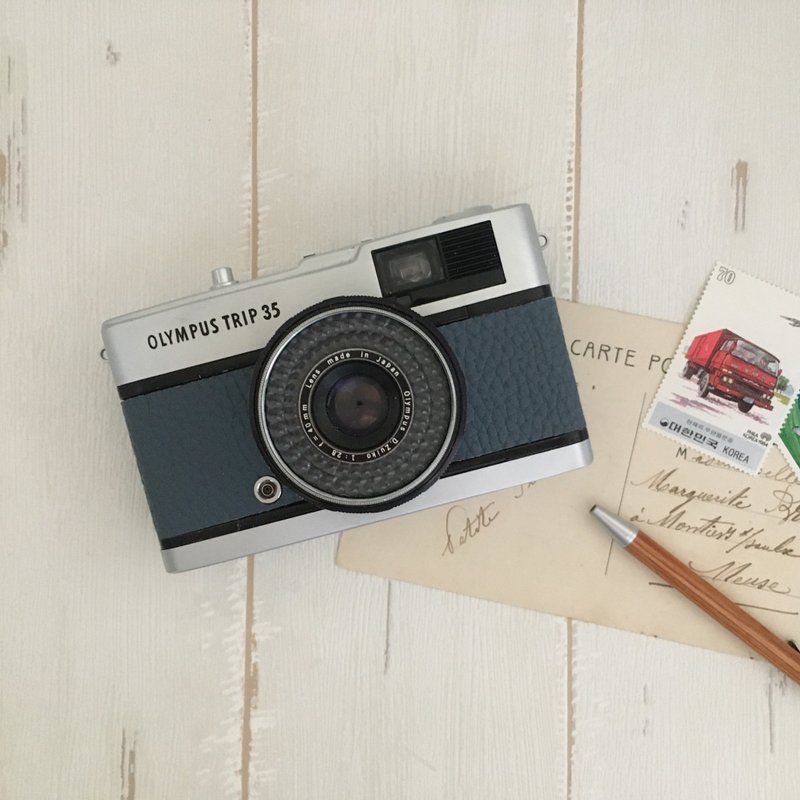 奥林巴斯TRIP　 35胶片相机与蓝灰色真皮 - 相机 - 其他金属 蓝色