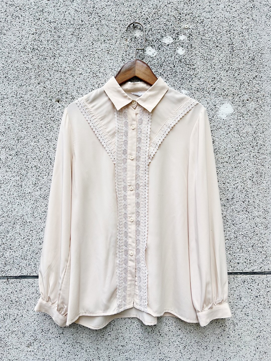 浅浅浪漫优雅粉肤杏色 蕾丝篓空刺绣纺纱衬衫上衣 vintage shirt - 女装衬衫 - 聚酯纤维 橘色