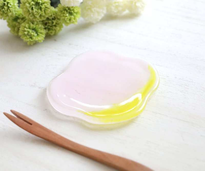 玻璃花形小豆皿 / 淡红黄 - 浅碟/小碟子 - 玻璃 黄色