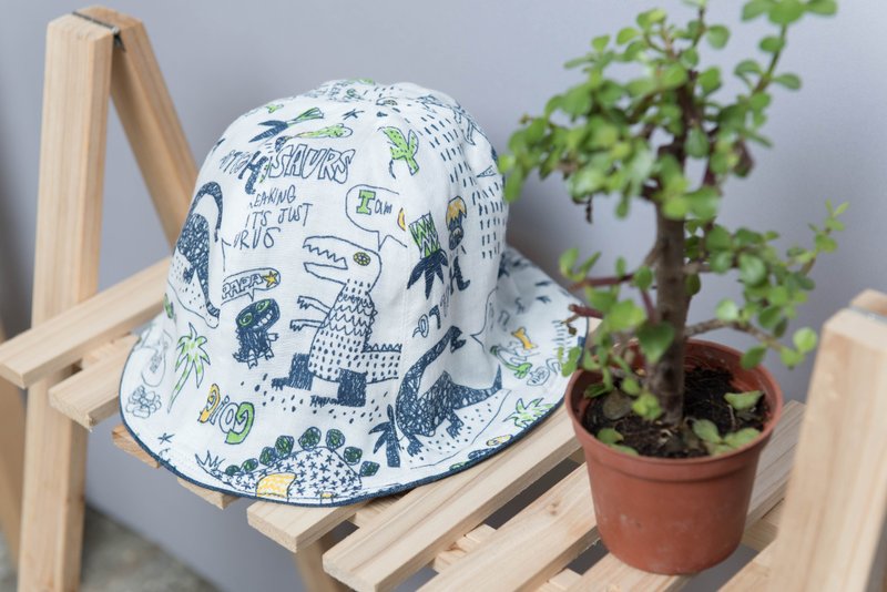 双面渔夫帽-自然5  婴儿 儿童 宝宝 恐龙 帽 婴儿 宝宝 帽 透露 - 婴儿帽/发带 - 棉．麻 蓝色