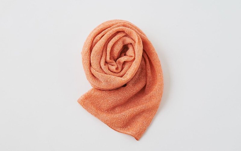 Mohair Linen knit stall orange - 丝巾 - 棉．麻 橘色
