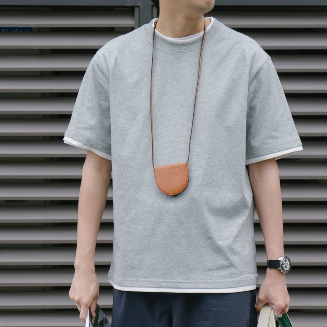 T-shirt 两色基础款纯色假两件圆领短袖tee恤 宽松重磅面料舒适 - 男装上衣/T 恤 - 棉 