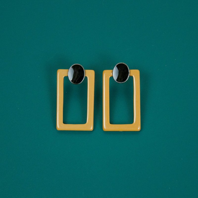 黑黄方形耳环 - 耳环/耳夹 - 压克力 橘色