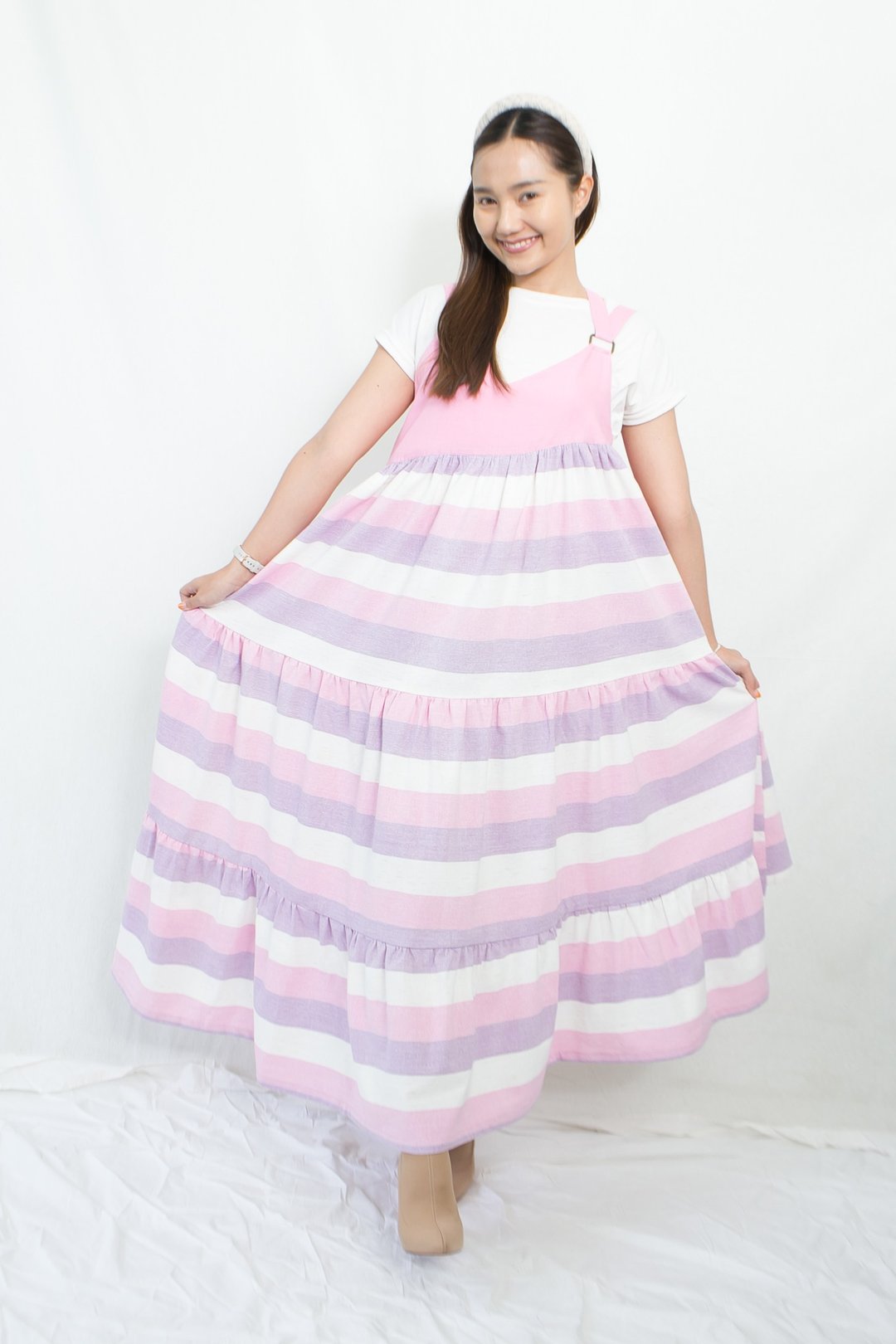 Maxy Dress, hand-woven cotton, natural color - 洋装/连衣裙 - 棉 粉红色