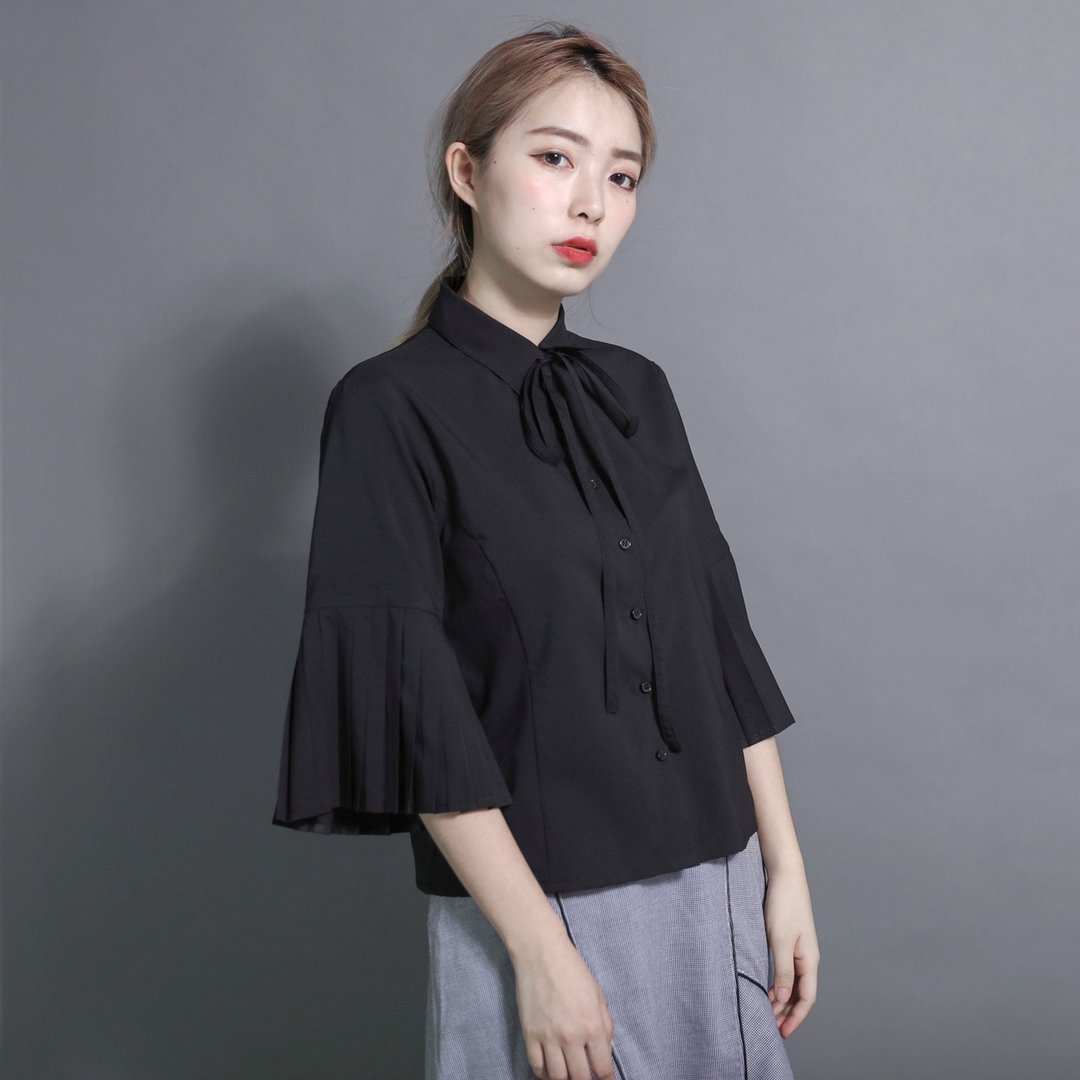 Obscure 闭月百折袖衬衫_7SF106_黑 - 女装衬衫 - 棉 黑色
