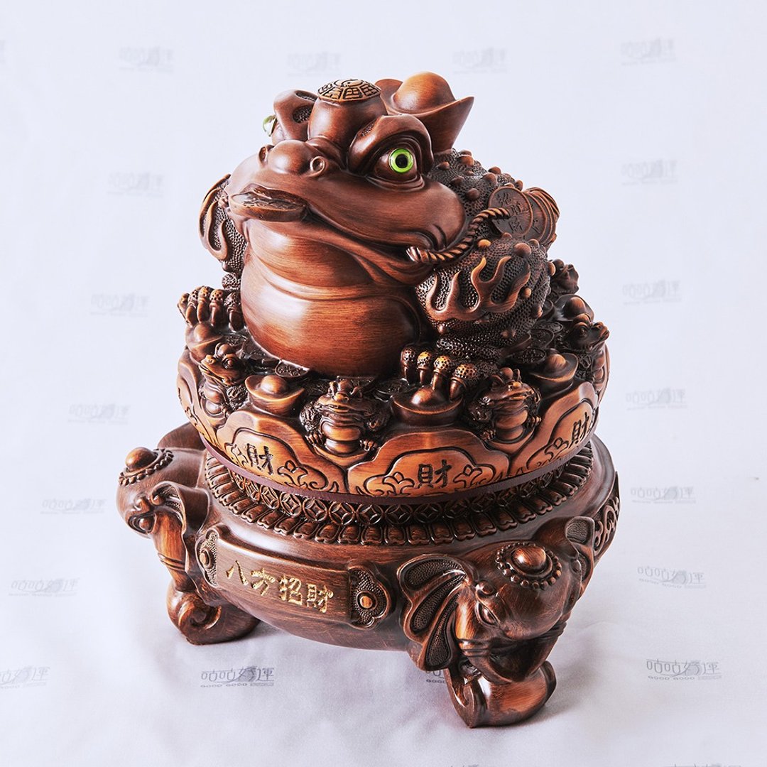 新开运旺财三脚蟾蜍(含开光)招财、守财、旺财、防小人、风水镇宅 - 摆饰 - 木头 咖啡色