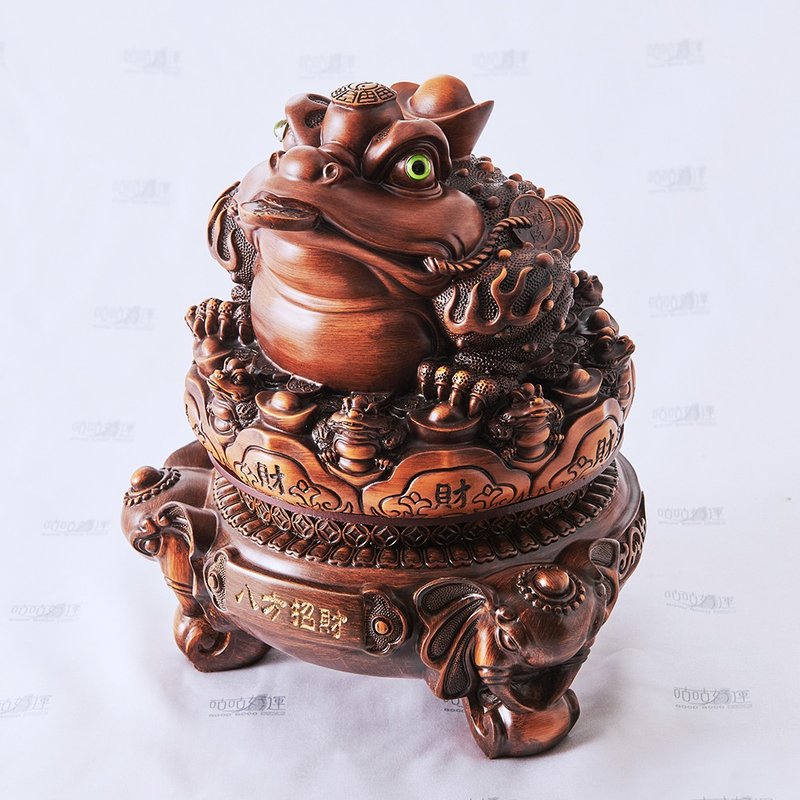 新开运旺财三脚蟾蜍(含开光)招财、守财、旺财、防小人、风水镇宅 - 摆饰 - 木头 咖啡色