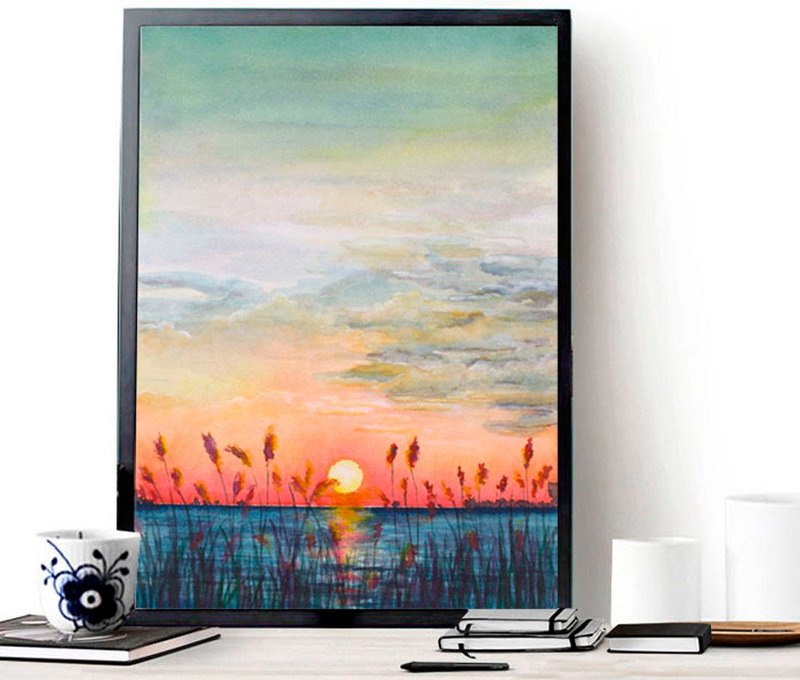 【海上日落】限量复刻画 | 晚霞风景挂画 | 美式大型墙面艺术装饰 - 海报/装饰画/版画 - 纸 
