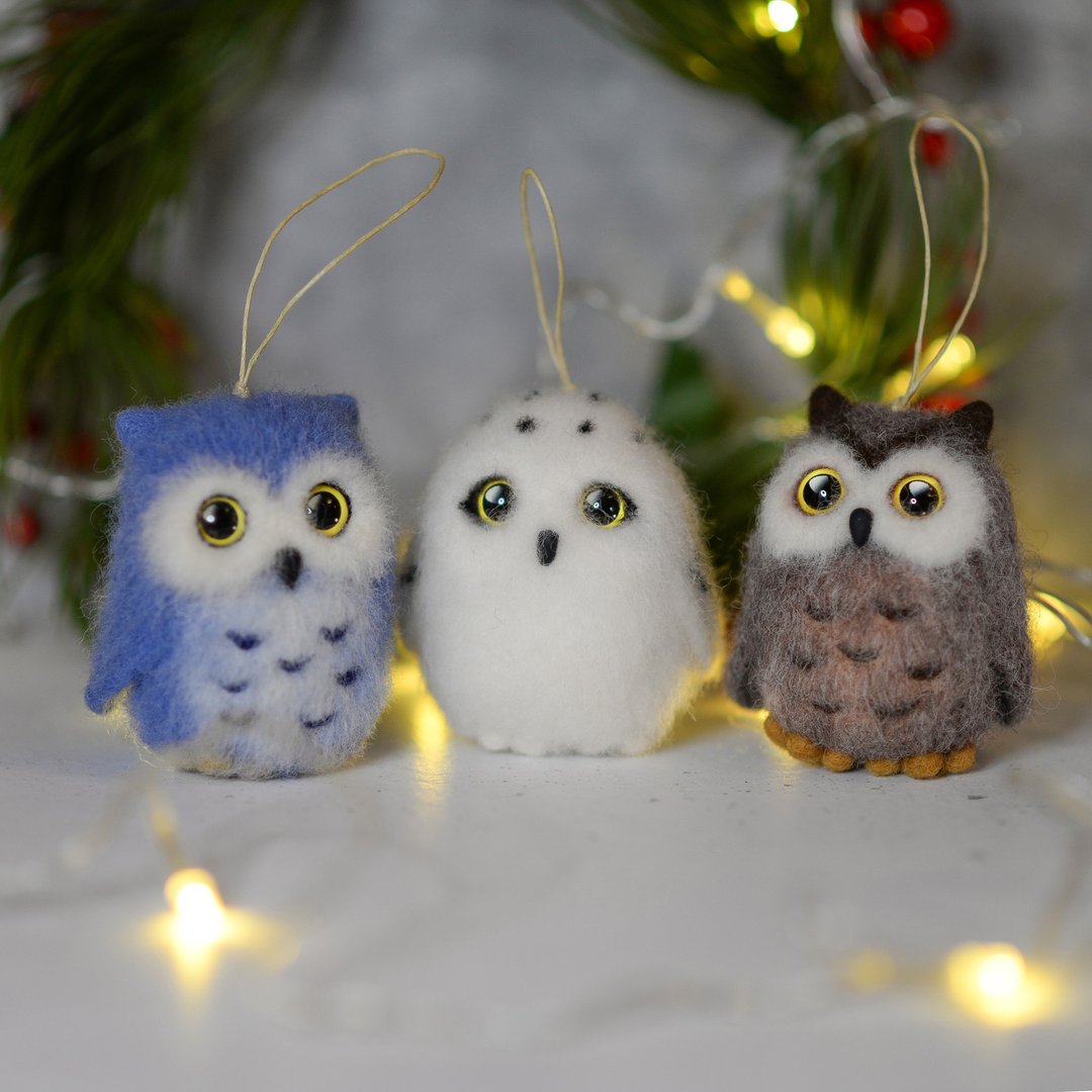 Christmas owl toys, gift for owl lovers, Christmas decorations ornament - 玩偶/公仔 - 羊毛 多色