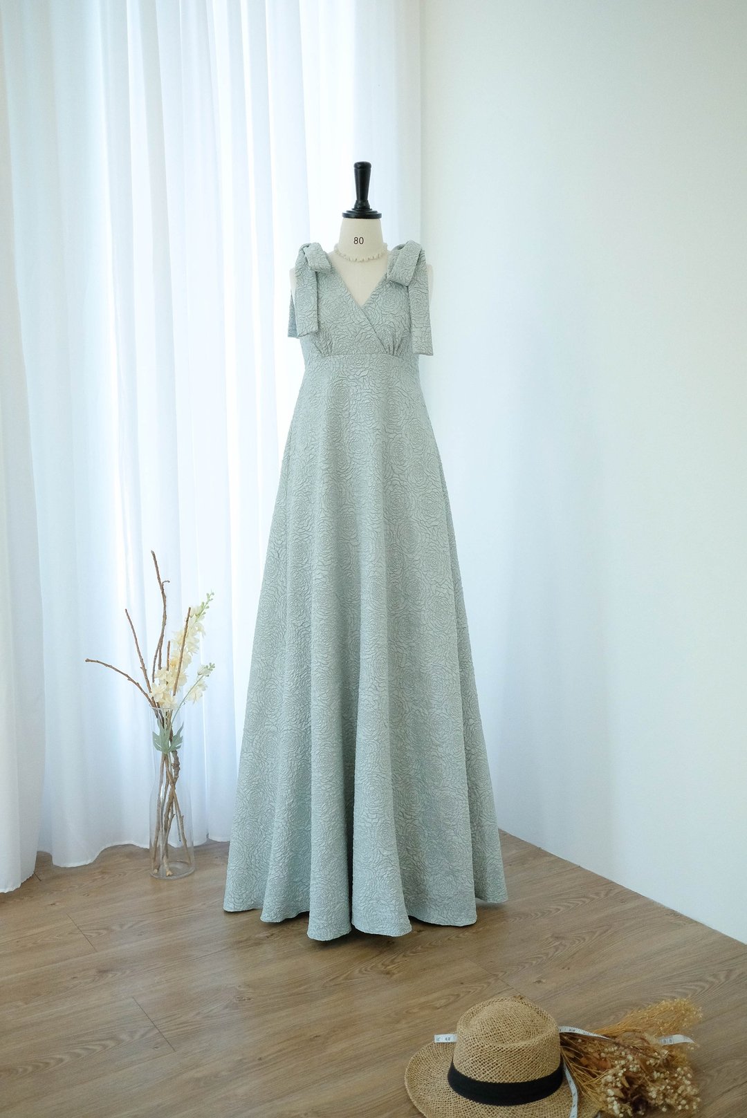 派对礼服 厚缇花布 雾绿色 伴娘服 - 晚装/礼服 - 聚酯纤维 绿色