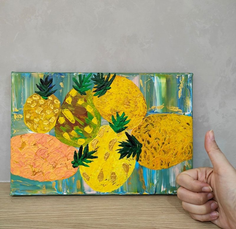 【六颗凤梨・好运成行】压克力无框画/挂画/原画/迎春/创业/礼物 - 摆饰 - 棉．麻 