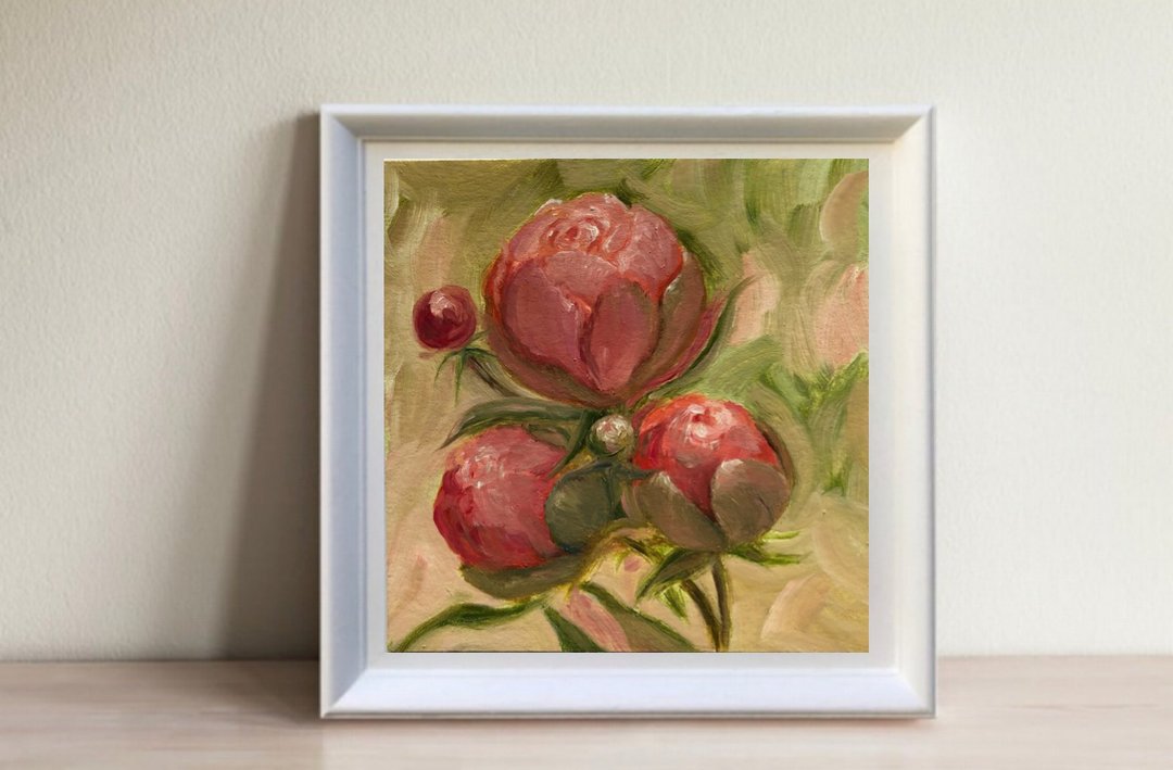 Original oil painting Peonies - 墙贴/壁贴 - 其他材质 粉红色