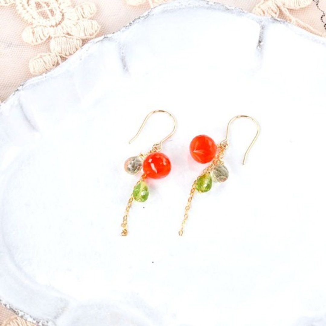 Carnelian X Lemon Quartz X Peridot Earrings - 耳环/耳夹 - 宝石 