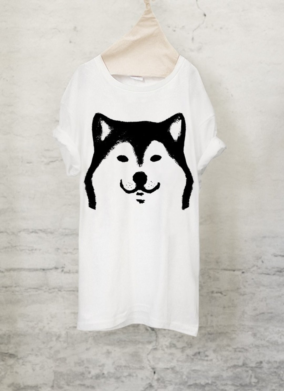 Shiba Inu T-shirt Shiba Inu T-shirt (White / Gray) 【DOG】 - 男装衬衫 - 棉 白色