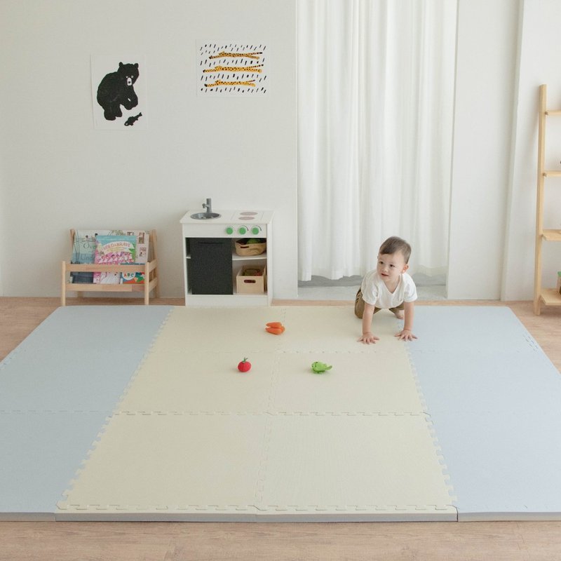 莫兰迪居家地垫提袋组 | 加厚3cm | 宁静米&低调蓝 | 4片入 - 爬行垫/游戏垫 - 树脂 蓝色