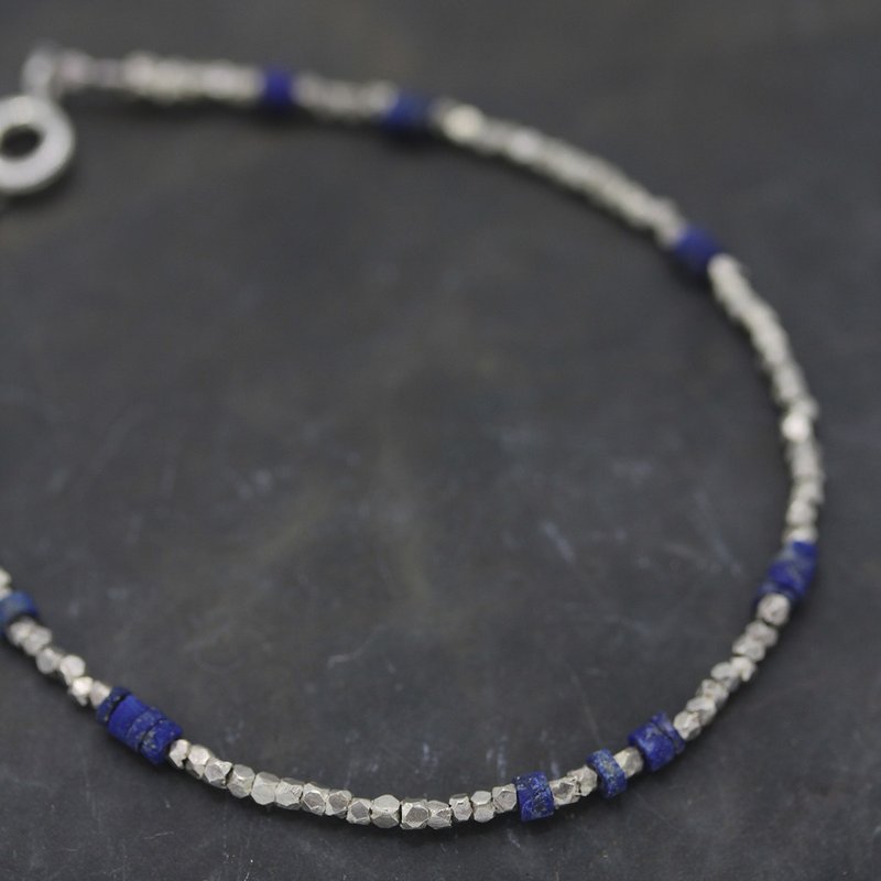 Lapis Lazuli and silver faceted cube beads bracelet (B0071A) - 手链/手环 - 银 