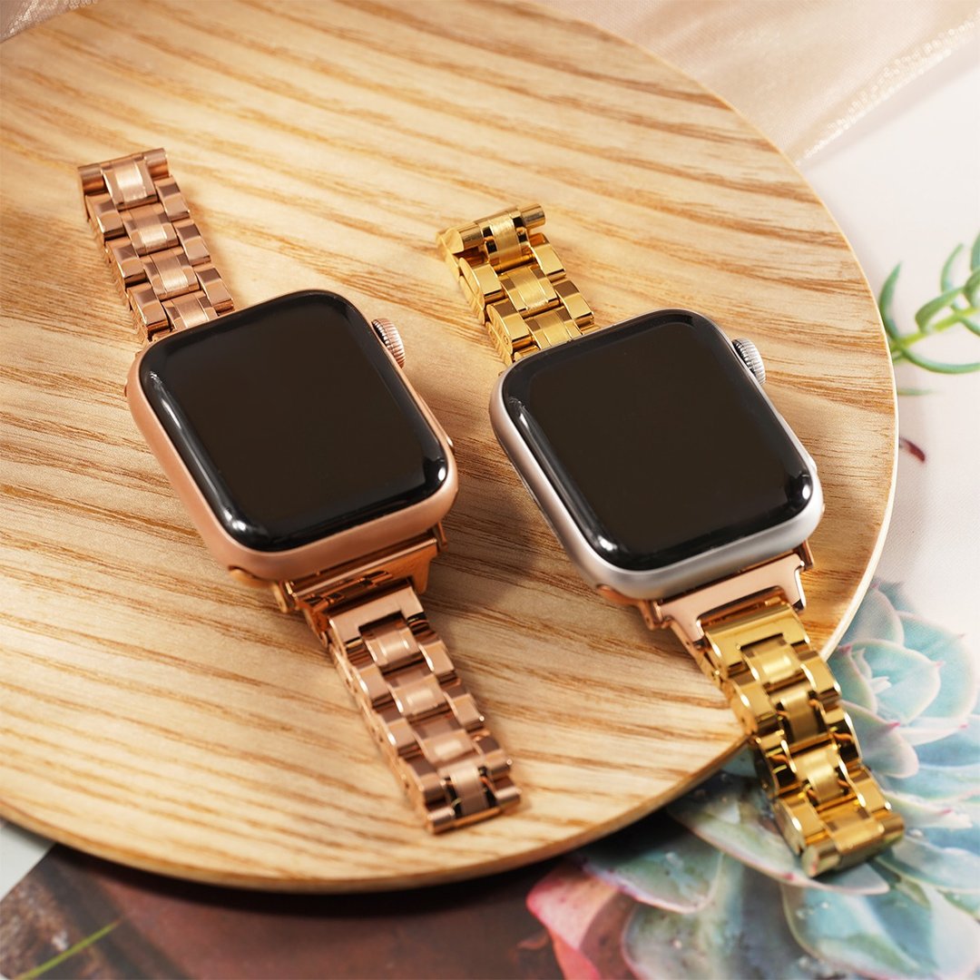 Apple watch - 经典亮面拼接不锈钢(缩腰)苹果表带 - 表带 - 不锈钢 金色