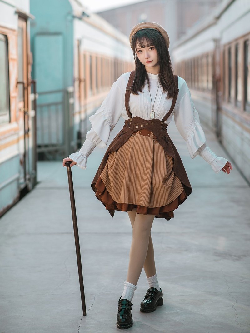蒸汽朋克 造型神器 咖色 棕色 灯芯绒 外搭 背带 腰封半裙 - 女装短裤 - 聚酯纤维 咖啡色