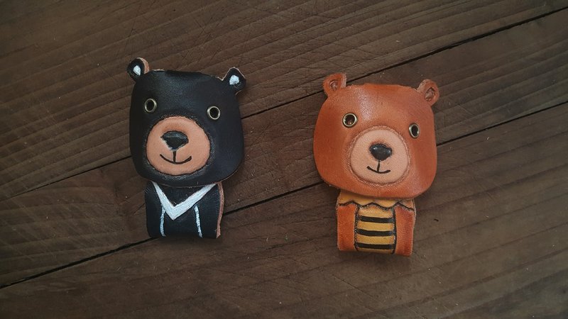 可爱台湾黑熊纯牛皮钥匙圈- 可刻名字(订做情人、生日送礼) - 钥匙链/钥匙包 - 真皮 黑色