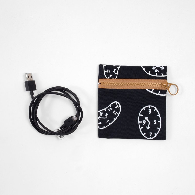 【HEYSUN】时间系列/时钟的轮廓绢印小零钱包 - 零钱包 - 纸 黑色