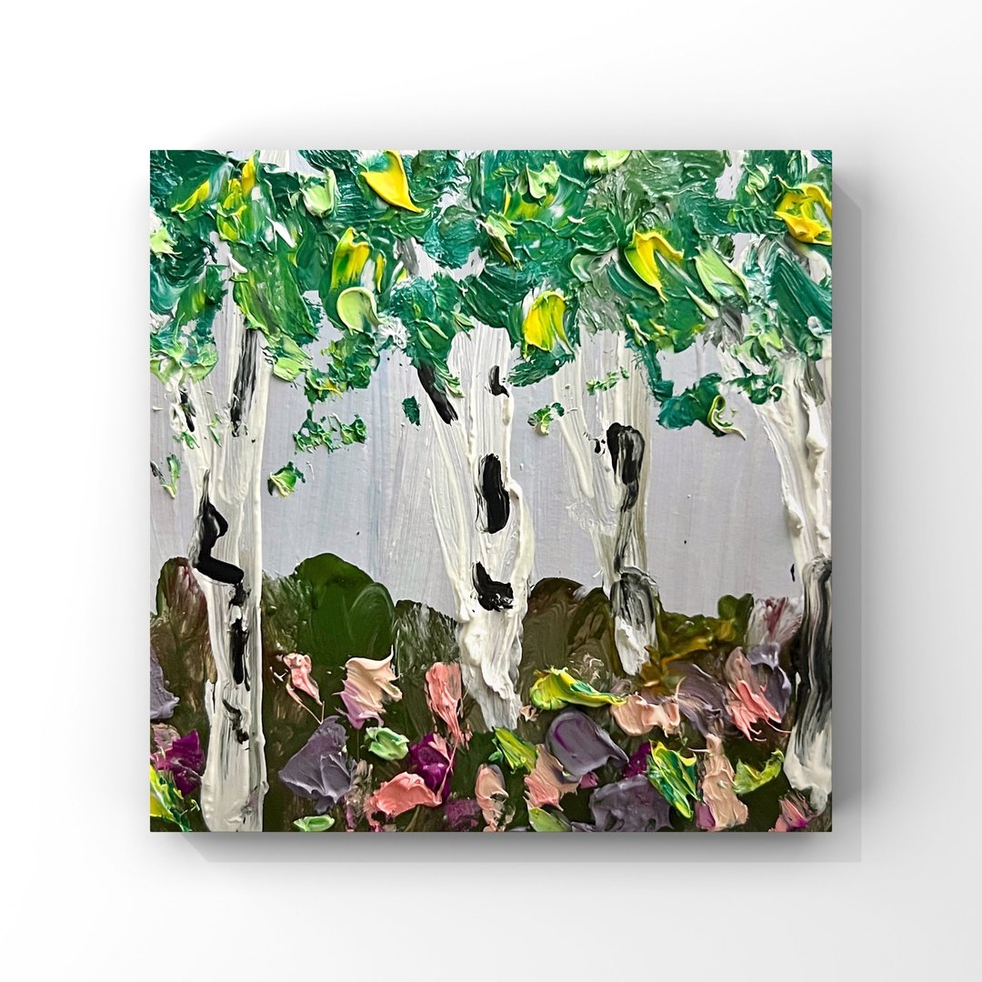 原创油画抽象桦树艺术桦树画厚涂野花 - 海报/装饰画/版画 - 其他材质 卡其色