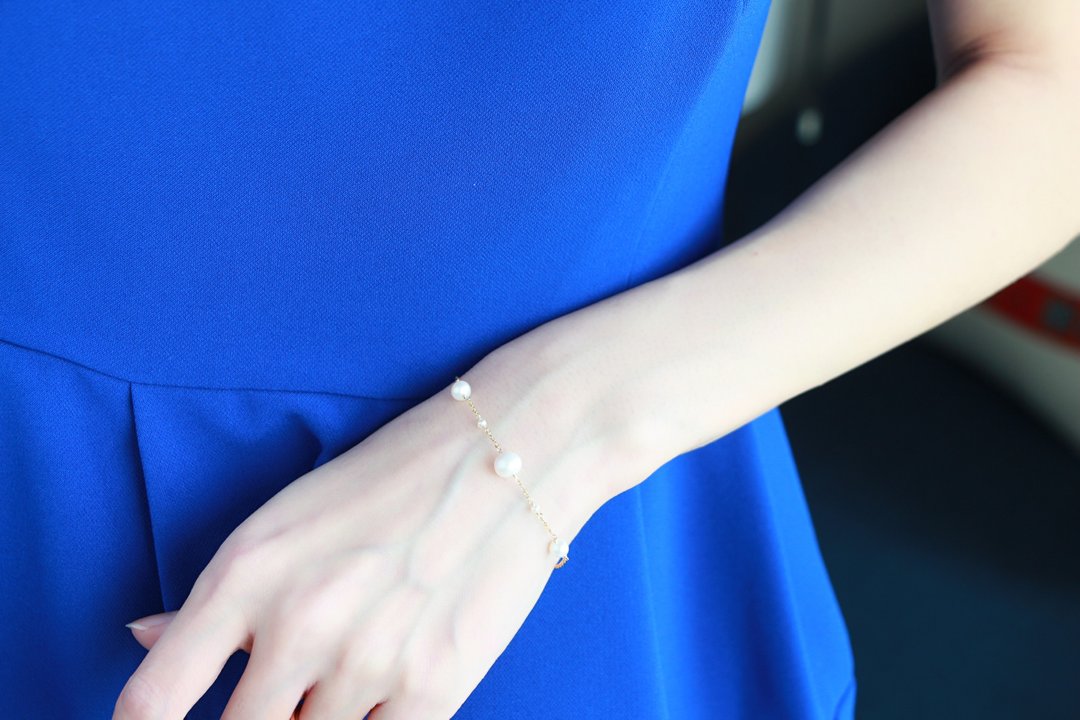 Simple bubble fresh water pearl bracelet-14kgf - 手链/手环 - 宝石 白色