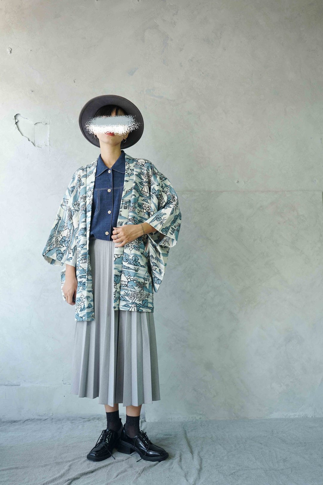 寻宝古着-天空蓝山中茶屋手绘印花日本羽织和服 - 女装休闲/机能外套 - 丝．绢 蓝色