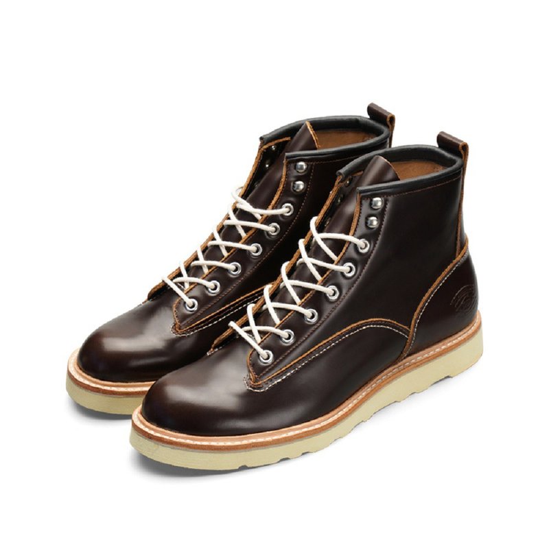 固特异男靴 茶芯油皮圆头 美式工装靴 - 男款休闲鞋 - 聚酯纤维 咖啡色