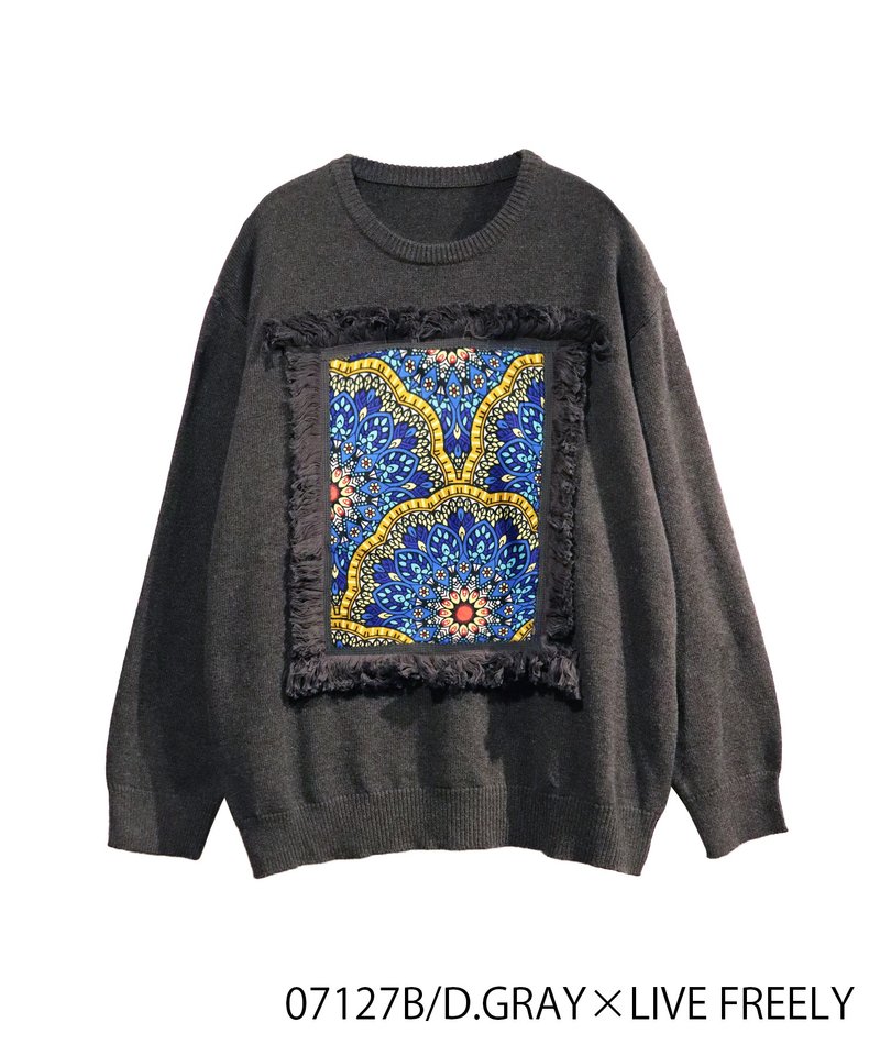 AFRICA FRINGE FRAME KNIT PULLOVER - 女装针织衫/毛衣 - 棉．麻 灰色