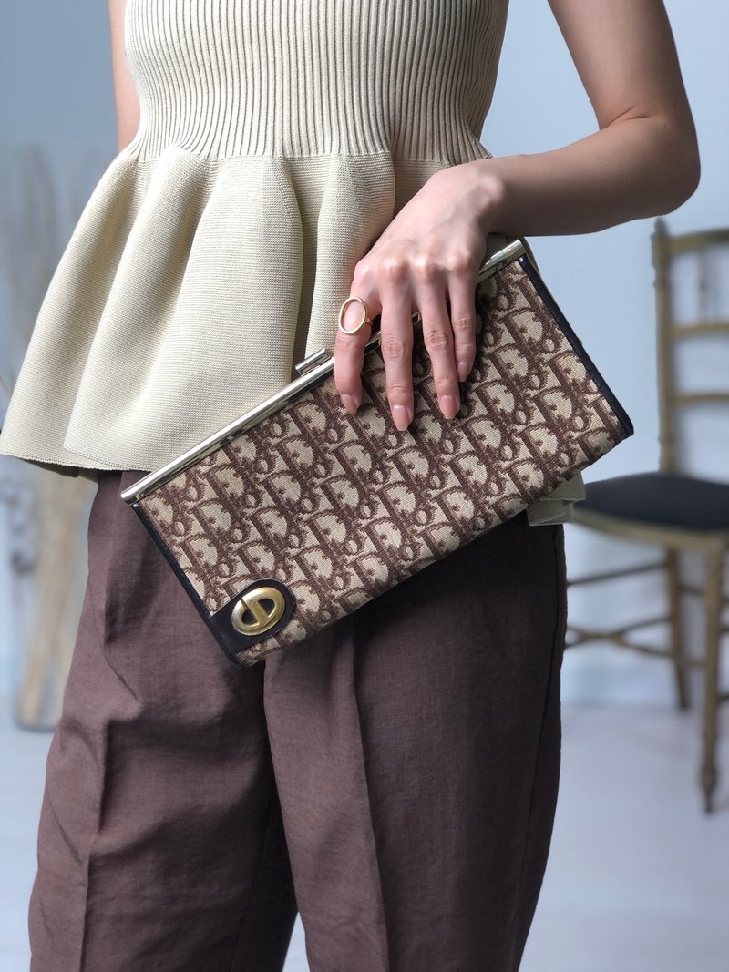 【日本直送，二手包装】Christian Dior Trotter 手袋棕CD 提花手拿包 复古 wgwzxa - 手提包/手提袋 - 棉．麻 咖啡色