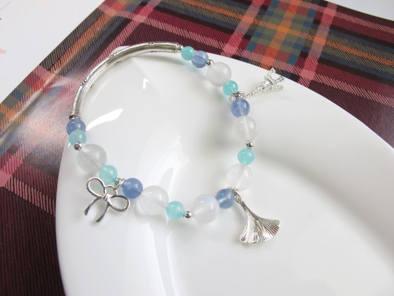 月光石 天河石 蓝萤石 925银【拥抱的环绕】(原件寄出) - 手链/手环 - 水晶 白色