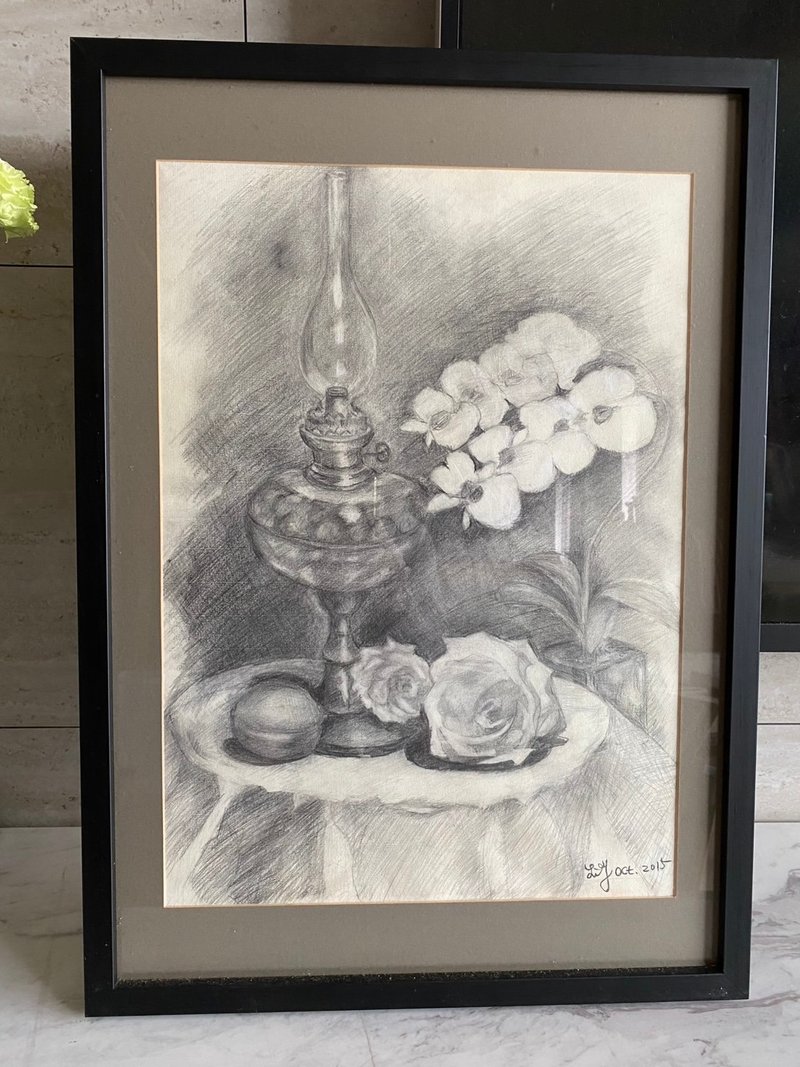 静谧之光 - 铅笔素描原作 含裱框 静物艺术画 - 海报/装饰画/版画 - 纸 